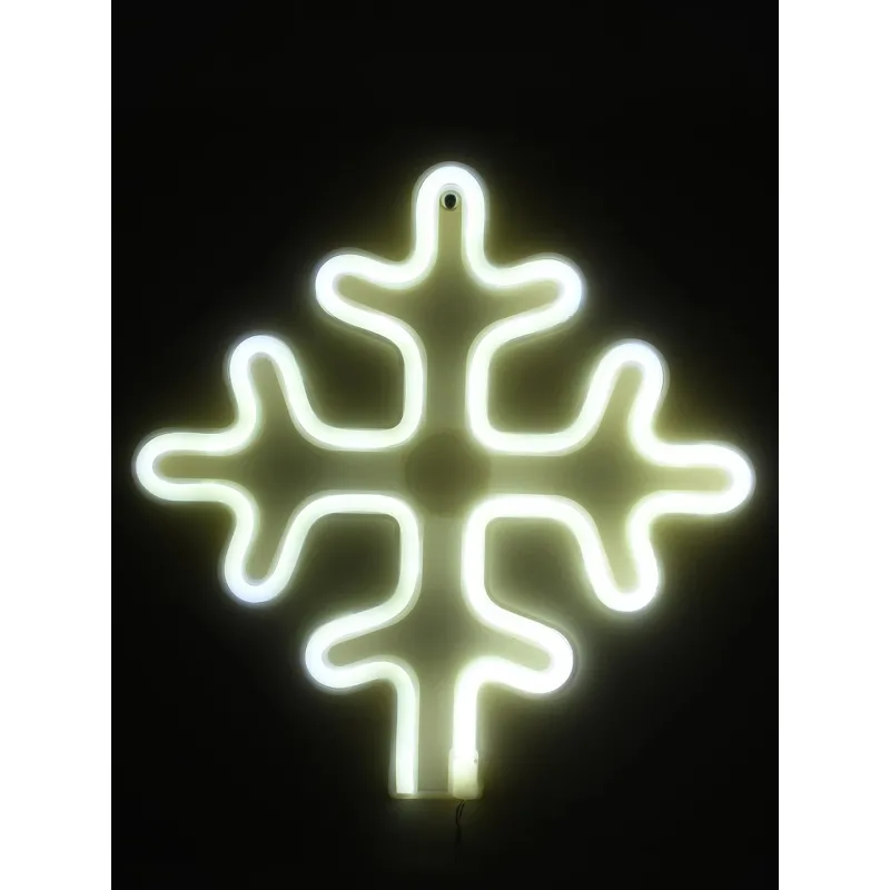 GloboStar® 78581 Φωτιστικό Ταμπέλα Φωτεινή Επιγραφή NEON LED Σήμανσης SNOWFLAKE 5W με Καλώδιο Τροφοδοσίας USB - Μπαταρίας 3xAAA (Δεν Περιλαμβάνονται) - Ψυχρό Λευκό 6000K