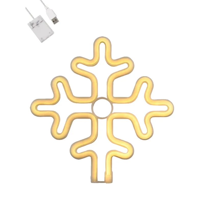 GloboStar® 78582 Φωτιστικό Ταμπέλα Φωτεινή Επιγραφή NEON LED Σήμανσης SNOWFLAKE 5W με Καλώδιο Τροφοδοσίας USB - Μπαταρίας 3xAAA (Δεν Περιλαμβάνονται) - Θερμό Λευκό 2700K