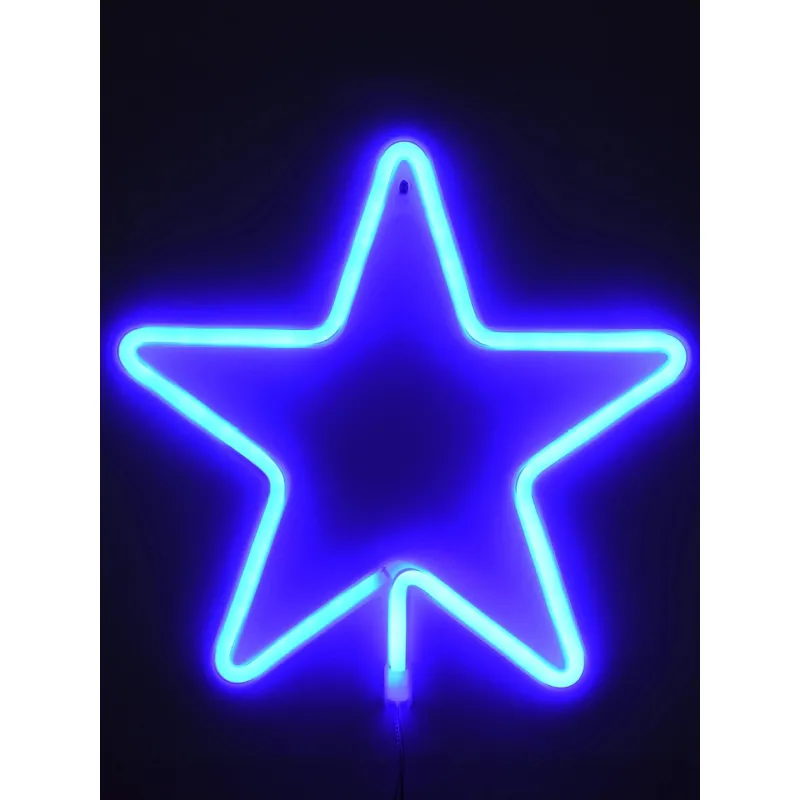 GloboStar® 78583 Φωτιστικό Ταμπέλα Φωτεινή Επιγραφή NEON LED Σήμανσης STAR 5W με Καλώδιο Τροφοδοσίας USB - Μπαταρίας 3xAAA (Δεν Περιλαμβάνονται) - Γαλάζιο