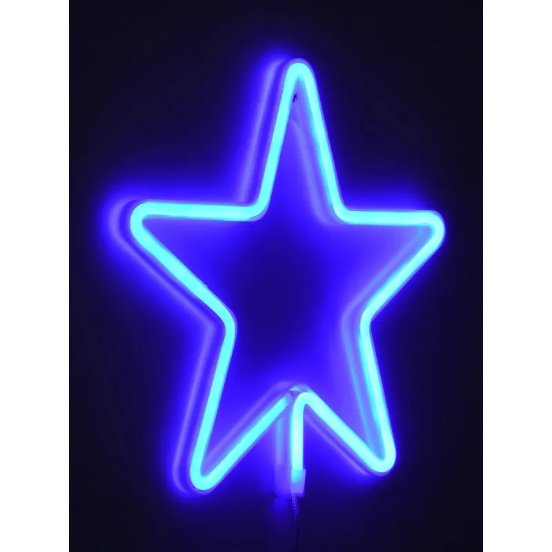 GloboStar® 78583 Φωτιστικό Ταμπέλα Φωτεινή Επιγραφή NEON LED Σήμανσης STAR 5W με Καλώδιο Τροφοδοσίας USB - Μπαταρίας 3xAAA (Δεν Περιλαμβάνονται) - Γαλάζιο