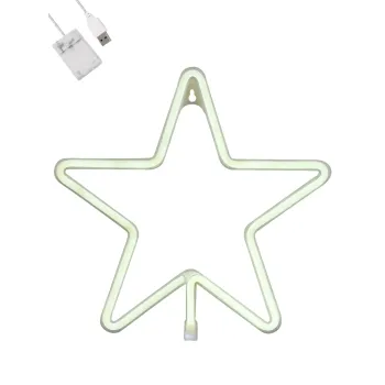 GloboStar® 78584 Φωτιστικό Ταμπέλα Φωτεινή Επιγραφή NEON LED Σήμανσης STAR 5W με Καλώδιο Τροφοδοσίας USB - Μπαταρίας 3xAAA (Δεν Περιλαμβάνονται) - Ψυχρό Λευκό 6000K