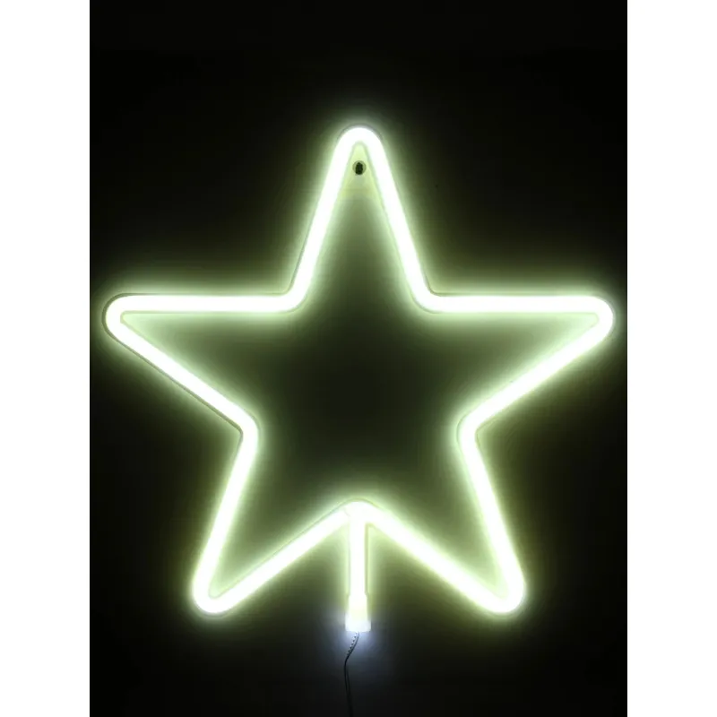 GloboStar® 78584 Φωτιστικό Ταμπέλα Φωτεινή Επιγραφή NEON LED Σήμανσης STAR 5W με Καλώδιο Τροφοδοσίας USB - Μπαταρίας 3xAAA (Δεν Περιλαμβάνονται) - Ψυχρό Λευκό 6000K
