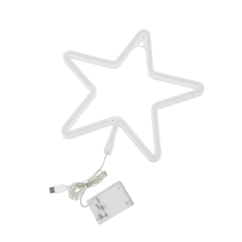GloboStar® 78585 Φωτιστικό Ταμπέλα Φωτεινή Επιγραφή NEON LED Σήμανσης STAR 5W με Καλώδιο Τροφοδοσίας USB - Μπαταρίας 3xAAA (Δεν Περιλαμβάνονται) - Θερμό Λευκό 2700K