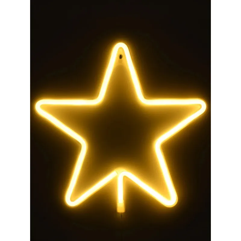 GloboStar® 78585 Φωτιστικό Ταμπέλα Φωτεινή Επιγραφή NEON LED Σήμανσης STAR 5W με Καλώδιο Τροφοδοσίας USB - Μπαταρίας 3xAAA (Δεν Περιλαμβάνονται) - Θερμό Λευκό 2700K