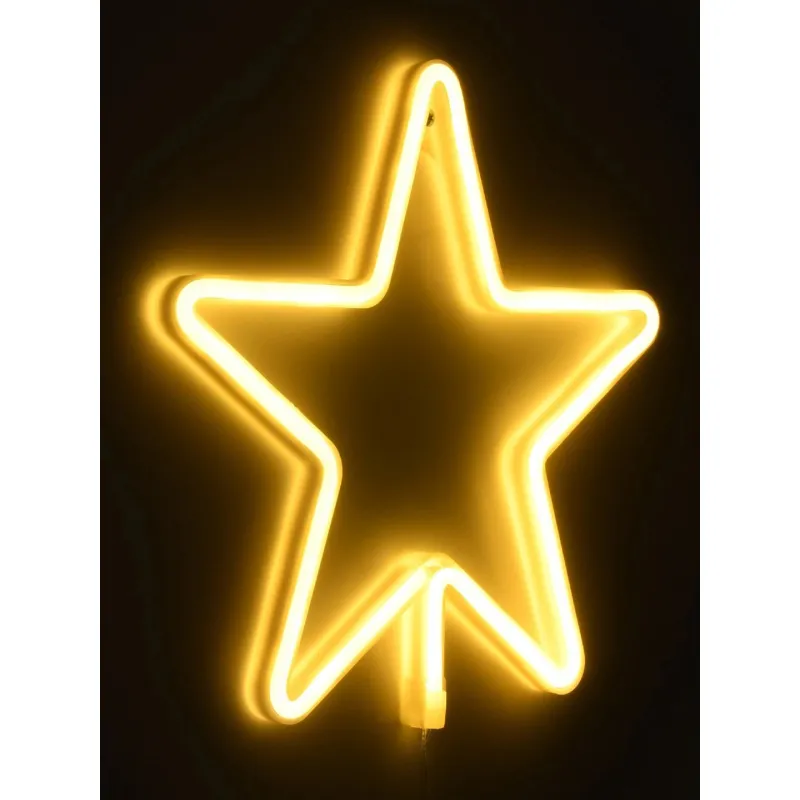 GloboStar® 78585 Φωτιστικό Ταμπέλα Φωτεινή Επιγραφή NEON LED Σήμανσης STAR 5W με Καλώδιο Τροφοδοσίας USB - Μπαταρίας 3xAAA (Δεν Περιλαμβάνονται) - Θερμό Λευκό 2700K