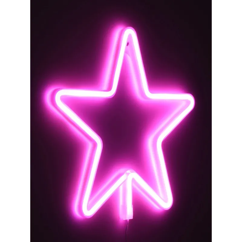 GloboStar® 78586 Φωτιστικό Ταμπέλα Φωτεινή Επιγραφή NEON LED Σήμανσης STAR 5W με Καλώδιο Τροφοδοσίας USB - Μπαταρίας 3xAAA (Δεν Περιλαμβάνονται) - Ροζ