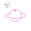 GloboStar® 78588 Φωτιστικό Ταμπέλα Φωτεινή Επιγραφή NEON LED Σήμανσης PLANET SATURN 5W με Καλώδιο Τροφοδοσίας USB - Μπαταρίας 3xAAA (Δεν Περιλαμβάνονται) - Ροζ