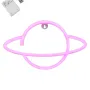 GloboStar® 78588 Φωτιστικό Ταμπέλα Φωτεινή Επιγραφή NEON LED Σήμανσης PLANET SATURN 5W με Καλώδιο Τροφοδοσίας USB - Μπαταρίας 3xAAA (Δεν Περιλαμβάνονται) - Ροζ