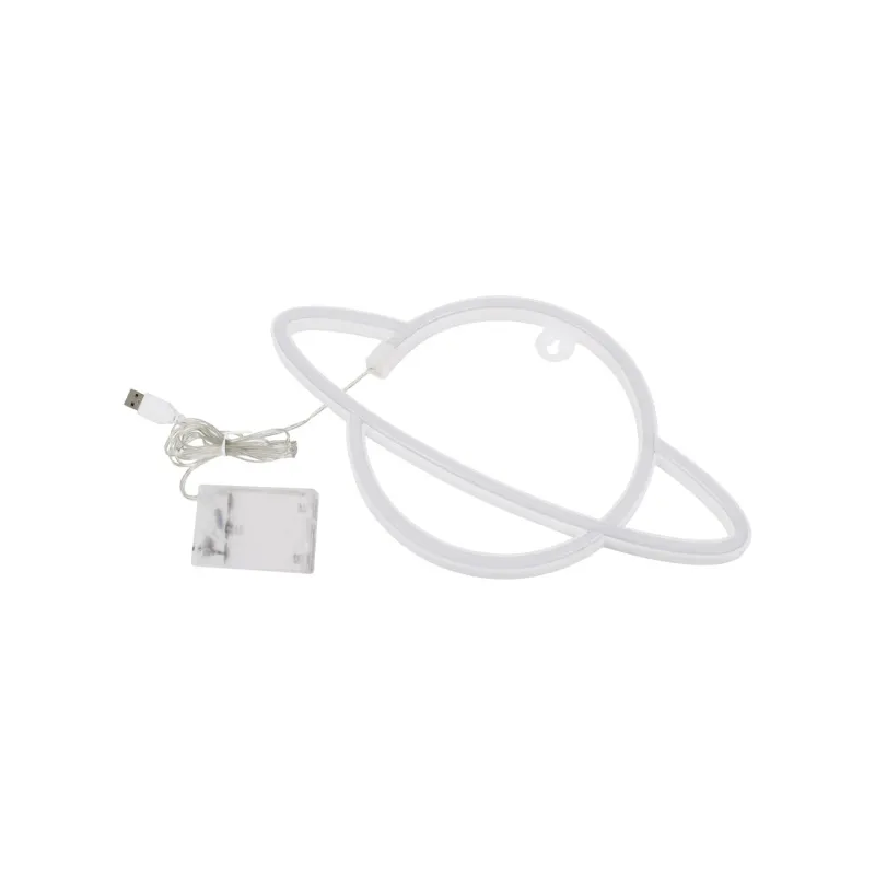 GloboStar® 78588 Φωτιστικό Ταμπέλα Φωτεινή Επιγραφή NEON LED Σήμανσης PLANET SATURN 5W με Καλώδιο Τροφοδοσίας USB - Μπαταρίας 3xAAA (Δεν Περιλαμβάνονται) - Ροζ