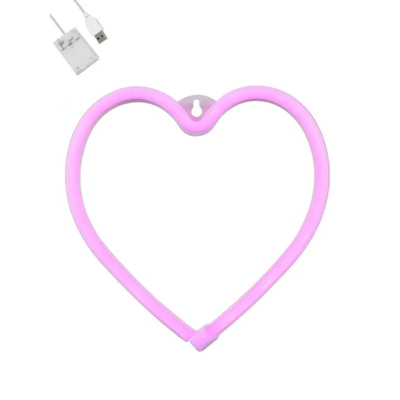 GloboStar® 78592 Φωτιστικό Ταμπέλα Φωτεινή Επιγραφή NEON LED Σήμανσης HEART 5W με Καλώδιο Τροφοδοσίας USB - Μπαταρίας 3xAAA (Δεν Περιλαμβάνονται) - Ροζ