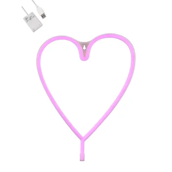 GloboStar® 78593 Φωτιστικό Ταμπέλα Φωτεινή Επιγραφή NEON LED Σήμανσης HEART LINE 5W με Καλώδιο Τροφοδοσίας USB - Μπαταρίας 3xAAA (Δεν Περιλαμβάνονται) - Ροζ