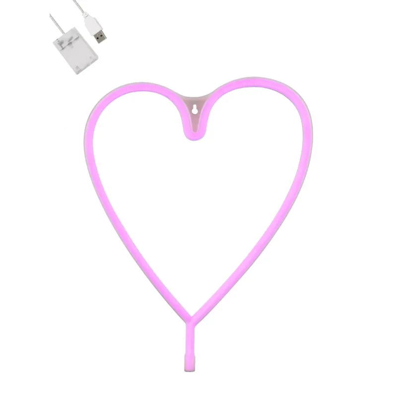 GloboStar® 78593 Φωτιστικό Ταμπέλα Φωτεινή Επιγραφή NEON LED Σήμανσης HEART LINE 5W με Καλώδιο Τροφοδοσίας USB - Μπαταρίας 3xAAA (Δεν Περιλαμβάνονται) - Ροζ