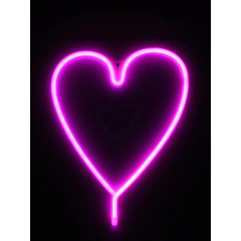 GloboStar® 78593 Φωτιστικό Ταμπέλα Φωτεινή Επιγραφή NEON LED Σήμανσης HEART LINE 5W με Καλώδιο Τροφοδοσίας USB - Μπαταρίας 3xAAA (Δεν Περιλαμβάνονται) - Ροζ