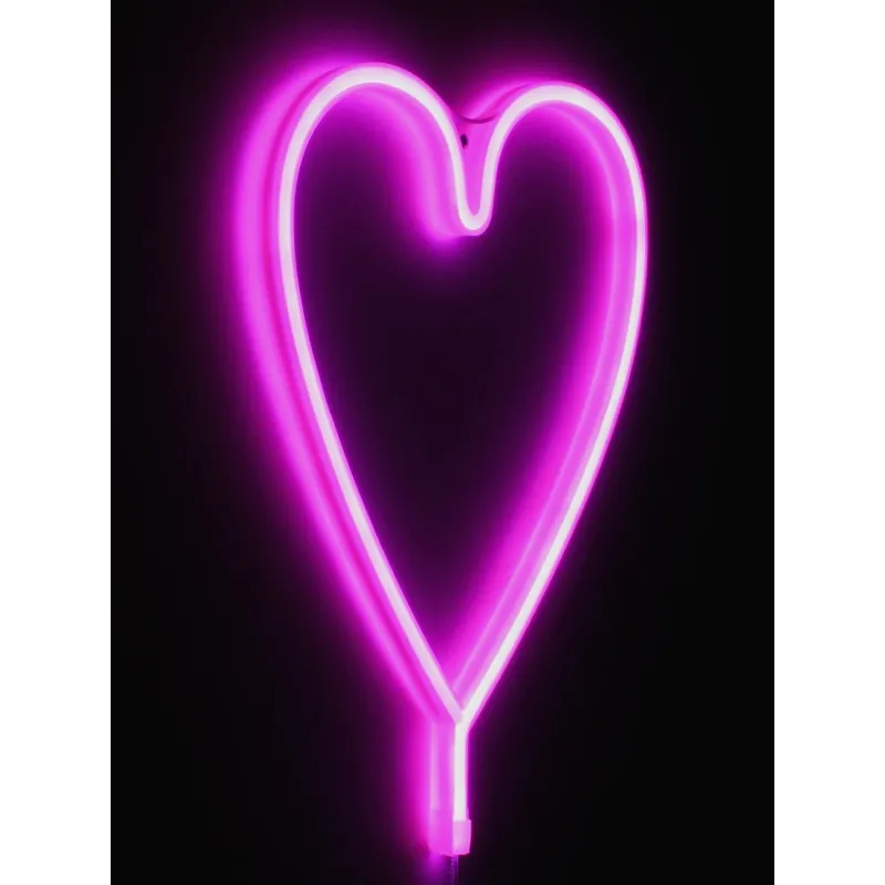 GloboStar® 78593 Φωτιστικό Ταμπέλα Φωτεινή Επιγραφή NEON LED Σήμανσης HEART LINE 5W με Καλώδιο Τροφοδοσίας USB - Μπαταρίας 3xAAA (Δεν Περιλαμβάνονται) - Ροζ
