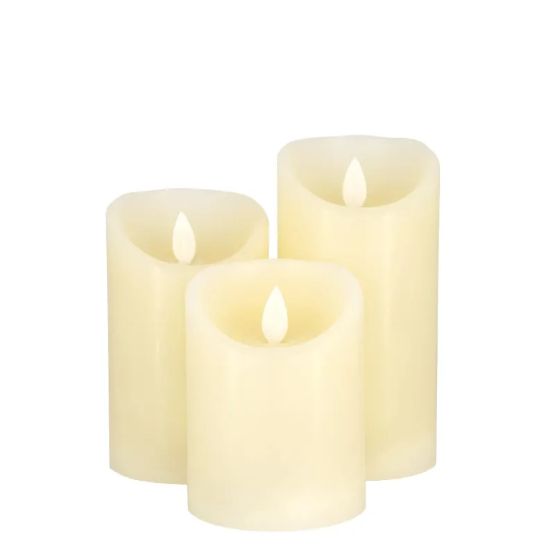 GLOBOSTAR® FIREFLAME 79555 Διακοσμητικό Κερί Παραφίνης με Εφέ Κινούμενης Φλόγας & IR Ασύρματο Χειριστήριο LED 0.5W 25lm 120° DC 3V με 2xAA Μπαταρίες IP20 Θερμό Λευκό 2700K Dimmable - Μπεζ -Μ7.5 x Π7.5 x Υ15cm - Πακέτο 3 Τεμαχίων - 1 Χρόνο Εγγύηση