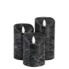 GloboStar® 79557 ΣΕΤ 3 Διακοσμητικών Realistic Κεριών Παραφίνης με LED Εφέ Κινούμενης Φλόγας - Μπαταρίας & Ασύρματο Χειριστήριο IR Μαύρα με Ασημένιες Ρίγες Θερμό Λευκό 3000K Dimmable