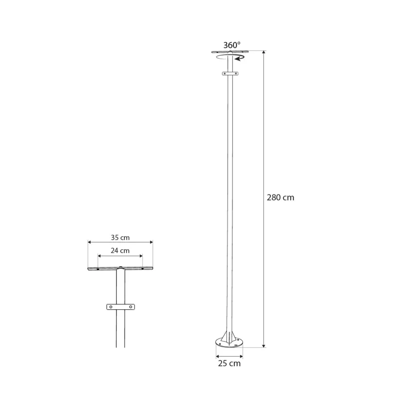 GLOBOSTAR® HELIOS-280 GLB-000-0001 Μεταλλικός Γαλβανισμένος Στύλος Φωτισμού για Φωτοβολταϊκό Προβολέα Εξωτερικού Χώρου - Ασημί Γαλβανιζέ - Μ35 × Π25 × Υ280cm