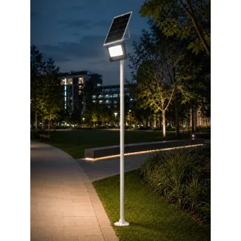 GLOBOSTAR® HELIOS-280 GLB-000-0004 Μεταλλικός Γαλβανισμένος Στύλος Φωτισμού για Φωτοβολταϊκό Προβολέα Εξωτερικού Χώρου - RAL 9016 Λευκό Ματ - Μ35 × Π25 × Υ280cm