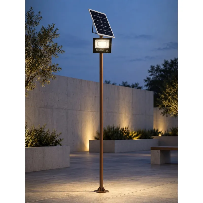 GLOBOSTAR® HELIOS-280 GLB-000-0005 Μεταλλικός Γαλβανισμένος Στύλος Φωτισμού για Φωτοβολταϊκό Προβολέα Εξωτερικού Χώρου - RAL 8004 Corten Καφε Ματ - Μ35 × Π25 × Υ280cm