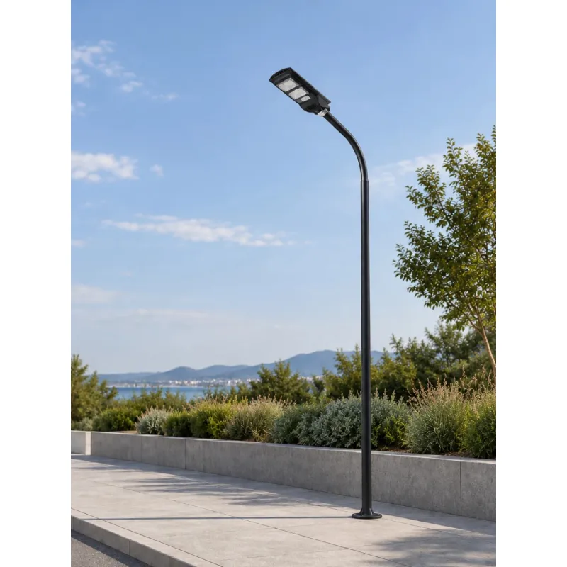 GLOBOSTAR® URBANO-280 GLB-000-0008 Μεταλλικός Γαλβανισμένος Στύλος Φωτισμού για Φωτοβολταϊκό Φωτιστικό Δρόμου Εξωτερικού Χώρου - RAL 9005 Μαύρο Ματ - Μ84 x Π25 x Υ280cm