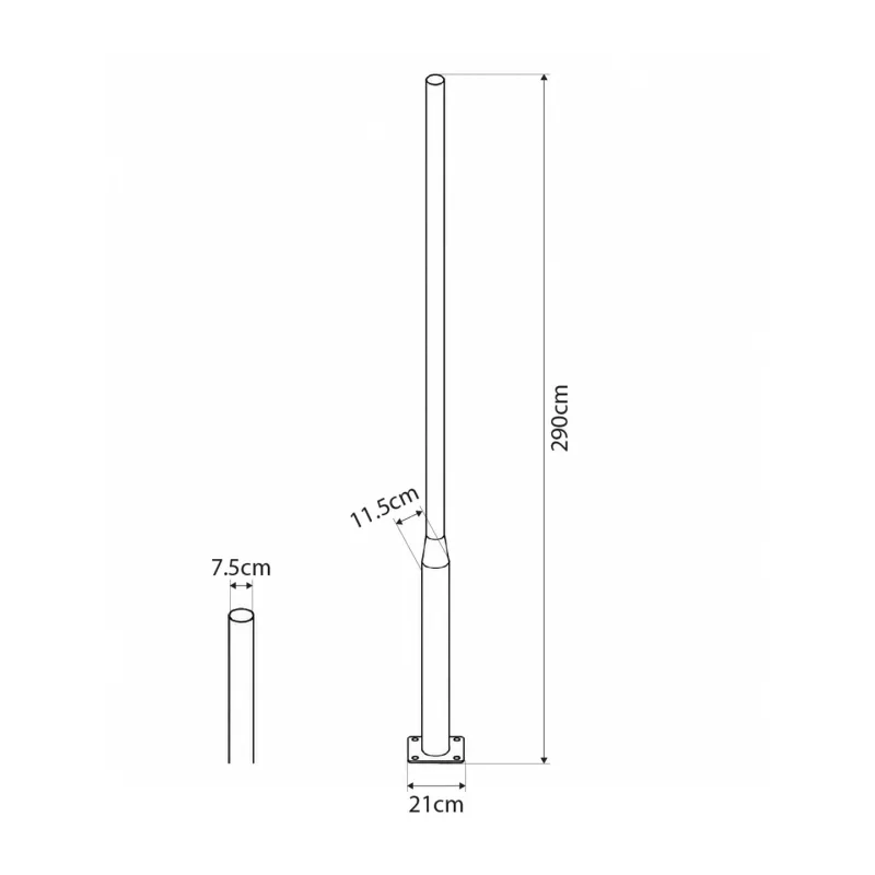 GLOBOSTAR® STILO GLB-103-0022 Στύλος/Κολώνα για Φωτιστικό Πλατείας/Πάρκου/Κήπου - Μαύρο Ματ - Μ21 x Π21 x Υ290cm - 3 Χρόνια Εγγύηση