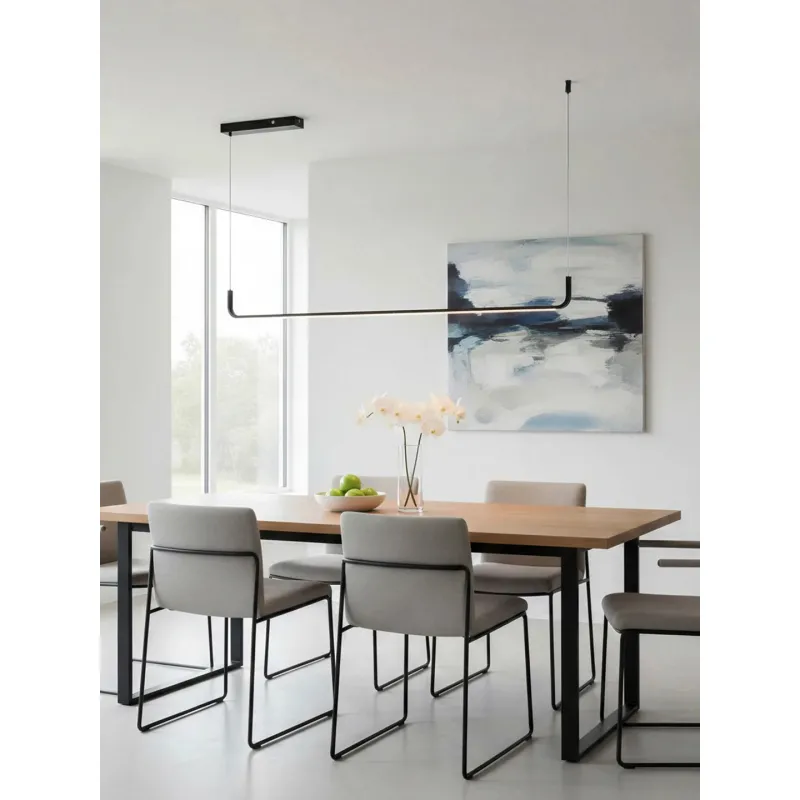 kelvo® LINARIA KLV-101-0255 Κρεμαστό Φωτιστικό Οροφής LED 36W 3600lm 180° AC 220-240V IP20 Ρυθμιζόμενο Λευκό CCT με Χειριστήριο από 2700K έως 6000K Dimmable - Lumileds SMD Chip - Μαύρο Ματ - Μ120 x Π2 x Υ10cm - 3 Χρόνια Εγγύηση