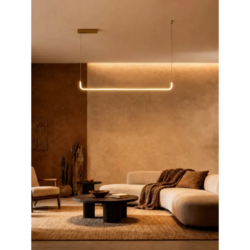 kelvo® LINARIA KLV-101-0257 Κρεμαστό Φωτιστικό Οροφής LED 36W 3600lm 180° AC 220-240V IP20 Ρυθμιζόμενο Λευκό CCT με Χειριστήριο από 2700K έως 6000K Dimmable - Lumileds SMD Chip - Χρυσό Πλατίνα - Μ120 x Π2 x Υ10cm - 3 Χρόνια Εγγύηση