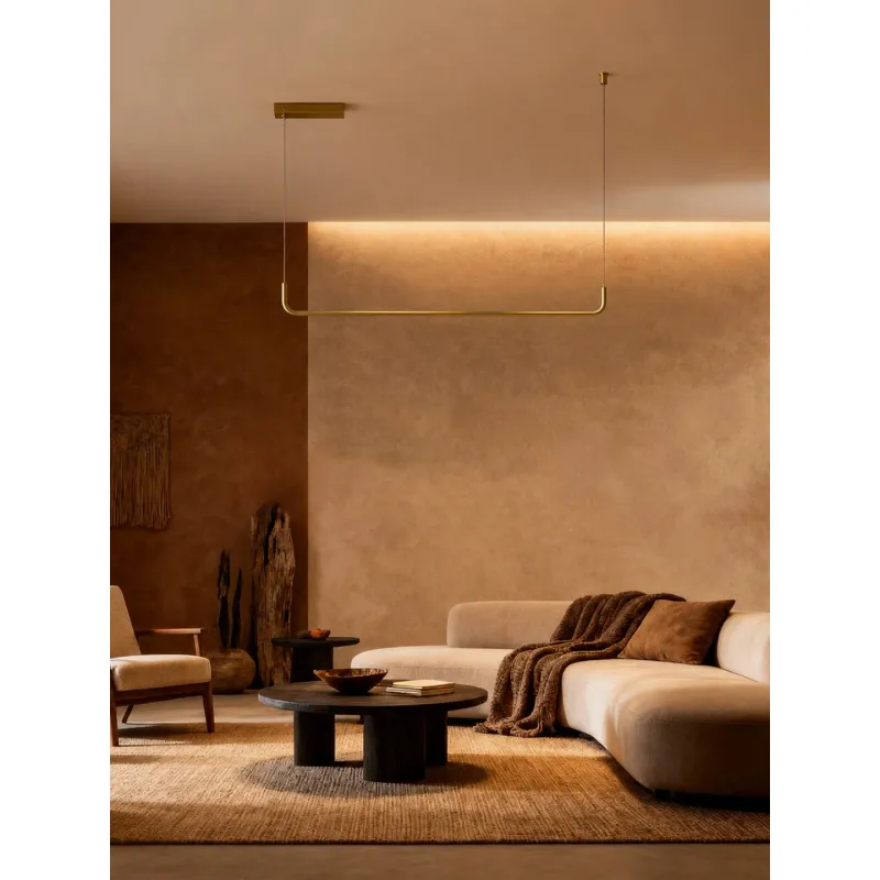 kelvo® LINARIA KLV-101-0257 Κρεμαστό Φωτιστικό Οροφής LED 36W 3600lm 180° AC 220-240V IP20 Ρυθμιζόμενο Λευκό CCT με Χειριστήριο από 2700K έως 6000K Dimmable - Lumileds SMD Chip - Χρυσό Πλατίνα - Μ120 x Π2 x Υ10cm - 3 Χρόνια Εγγύηση