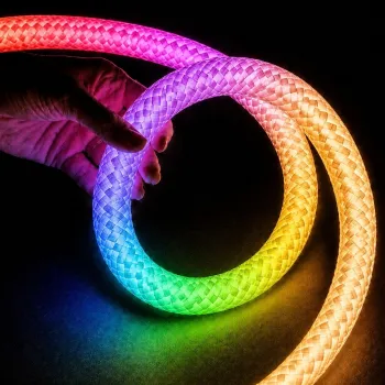 kelvo® GLOWFLEX KLV-101-0518 Ψηφιακή Pixel Addressable Ταινία Neon Flex με Πλεκτή Υφασμάτινη Επένδυση LED 14W/m 840lm/m 360° DC 24V Αδιάβροχο IP65 120 x SMD5054 Chip/m Πολύχρωμο RGB+WW Dimmable SPI/TTL Protocol IC TM1814 - Sanan SMD Chip - Μ1000 x Π3.5 x 