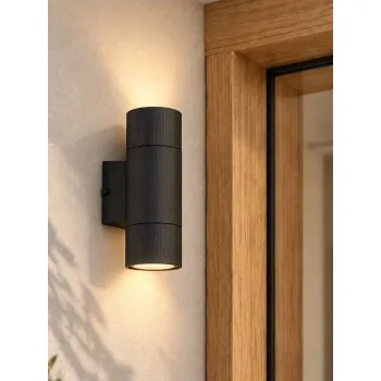 GLOBOSTAR® WALLY 77877 Μοντέρνο Φωτιστικό Τοίχου - Απλίκα με Ντουί 2 x GU10 AC 220-240V Αδιάβροχο IP65 - Μαύρο Ματ - Μ6.5 x Π9 x Υ18cm