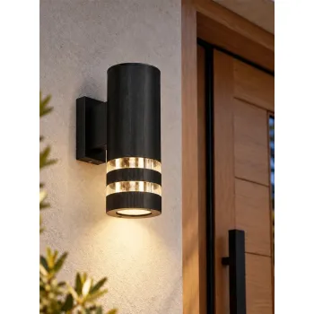 GLOBOSTAR® ORION 77886 Μοντέρνο Φωτιστικό Τοίχου - Απλίκα με Ντουί 1 x GU10 AC 220-240V Αδιάβροχο IP65 - Μαύρο Ματ - Μ9 x Π15.5 x Υ22cm