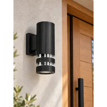 GLOBOSTAR® ORION 77886 Μοντέρνο Φωτιστικό Τοίχου - Απλίκα με Ντουί 1 x GU10 AC 220-240V Αδιάβροχο IP65 - Μαύρο Ματ - Μ9 x Π15.5 x Υ22cm
