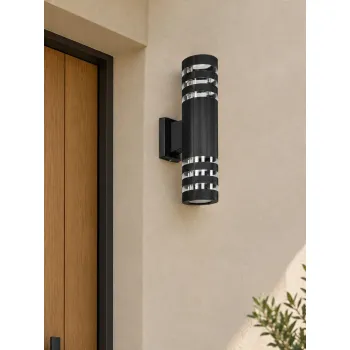 GLOBOSTAR® ORION 77887 Μοντέρνο Φωτιστικό Τοίχου - Απλίκα με Ντουί 2 x GU10 AC 220-240V Αδιάβροχο IP65 - Μαύρο Ματ - Μ9 x Π15 x Υ35.5cm