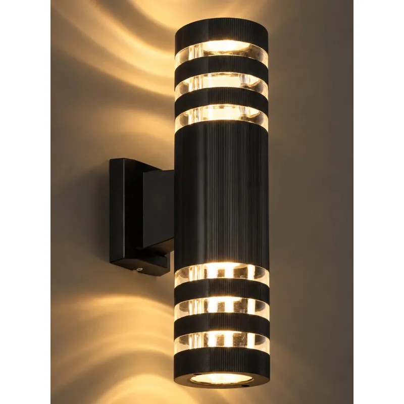 GLOBOSTAR® ORION 77887 Μοντέρνο Φωτιστικό Τοίχου - Απλίκα με Ντουί 2 x GU10 AC 220-240V Αδιάβροχο IP65 - Μαύρο Ματ - Μ9 x Π15 x Υ35.5cm