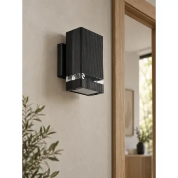 GLOBOSTAR® QUATRO 77896 Μοντέρνο Φωτιστικό Τοίχου - Απλίκα με Ντουί 1 x GU10 AC 220-240V Αδιάβροχο IP65 - Μαύρο Ματ - Μ11 x Π13 x Υ17.5cm