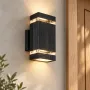 GLOBOSTAR® QUATRO 77897 Μοντέρνο Φωτιστικό Τοίχου - Απλίκα με Ντουί 2 x GU10 AC 220-240V Αδιάβροχο IP65 - Μαύρο Ματ - Μ11 x Π13 x Υ21.5cm