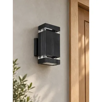 GLOBOSTAR® QUATRO 77897 Μοντέρνο Φωτιστικό Τοίχου - Απλίκα με Ντουί 2 x GU10 AC 220-240V Αδιάβροχο IP65 - Μαύρο Ματ - Μ11 x Π13 x Υ21.5cm
