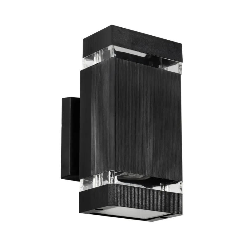 GLOBOSTAR® QUATRO 77897 Μοντέρνο Φωτιστικό Τοίχου - Απλίκα με Ντουί 2 x GU10 AC 220-240V Αδιάβροχο IP65 - Μαύρο Ματ - Μ11 x Π13 x Υ21.5cm