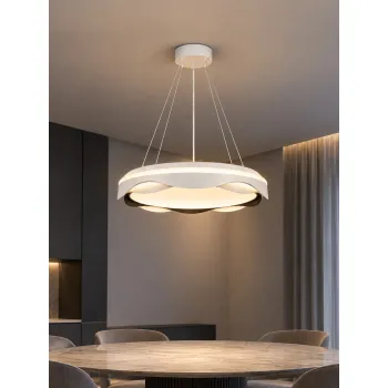GLOBOSTAR® LOTUS GLB-101-0100 Μοντέρνο Κρεμαστό Φωτιστικό Οροφής LED 72W 7200lm 120° AC 220-240V IP20 Ρυθμιζόμενο Λευκό CCT με Χειριστήριο από 2700K έως 6000K Dimmable - Lumileds SMD Chip - Λευκό & Μαύρο Ματ - Μ50 x Π50 x Υ9.5cm - 3 Χρόνια Εγγύηση