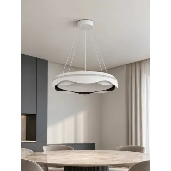 GLOBOSTAR® LOTUS GLB-101-0100 Μοντέρνο Κρεμαστό Φωτιστικό Οροφής LED 72W 7200lm 120° AC 220-240V IP20 Ρυθμιζόμενο Λευκό CCT με Χειριστήριο από 2700K έως 6000K Dimmable - Lumileds SMD Chip - Λευκό & Μαύρο Ματ - Μ50 x Π50 x Υ9.5cm - 3 Χρόνια Εγγύηση
