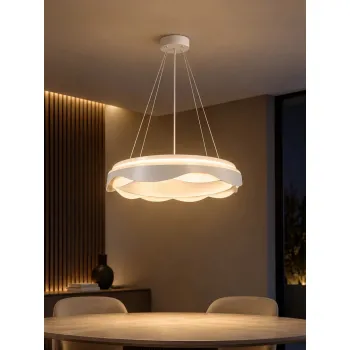 GLOBOSTAR® LOTUS GLB-101-0101 Μοντέρνο Κρεμαστό Φωτιστικό Οροφής LED 72W 7200lm 120° AC 220-240V IP20 Ρυθμιζόμενο Λευκό CCT με Χειριστήριο από 2700K έως 6000K Dimmable - Lumileds SMD Chip - Λευκό Ματ - Μ50 x Π50 x Υ9.5cm - 3 Χρόνια Εγγύηση