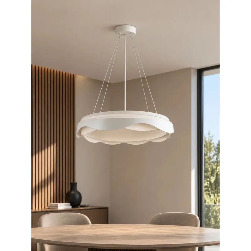 GLOBOSTAR® LOTUS GLB-101-0101 Μοντέρνο Κρεμαστό Φωτιστικό Οροφής LED 72W 7200lm 120° AC 220-240V IP20 Ρυθμιζόμενο Λευκό CCT με Χειριστήριο από 2700K έως 6000K Dimmable - Lumileds SMD Chip - Λευκό Ματ - Μ50 x Π50 x Υ9.5cm - 3 Χρόνια Εγγύηση