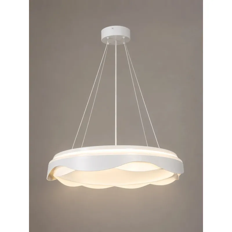 GLOBOSTAR® LOTUS GLB-101-0101 Μοντέρνο Κρεμαστό Φωτιστικό Οροφής LED 72W 7200lm 120° AC 220-240V IP20 Ρυθμιζόμενο Λευκό CCT με Χειριστήριο από 2700K έως 6000K Dimmable - Lumileds SMD Chip - Λευκό Ματ - Μ50 x Π50 x Υ9.5cm - 3 Χρόνια Εγγύηση