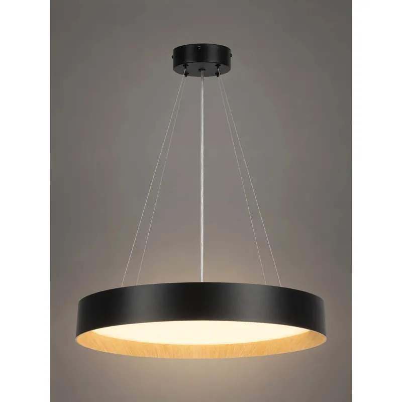 kelvo® RONDO KLV-101-0587 Κρεμαστό Φωτιστικό Οροφής LED 36W 3600lm 120° AC 220-240V IP20 Ρυθμιζόμενο Λευκό CCT με Διακόπτη στο Driver 2700K/4500K/6000K Triac Dimmable - Lumileds SMD Chip & ENEC/TÜV Driver - Μαύρο Ματ & Εφέ Ξύλου - Μ50 x Π50 x Υ7cm