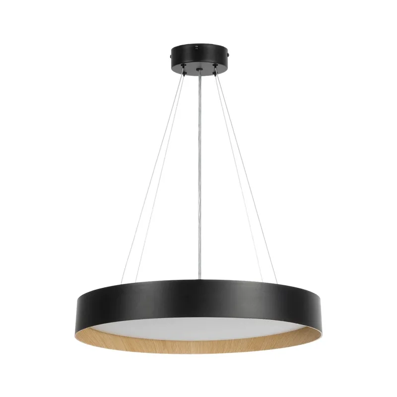 kelvo® RONDO KLV-101-0587 Κρεμαστό Φωτιστικό Οροφής LED 36W 3600lm 120° AC 220-240V IP20 Ρυθμιζόμενο Λευκό CCT με Διακόπτη στο Driver 2700K/4500K/6000K Triac Dimmable - Lumileds SMD Chip & ENEC/TÜV Driver - Μαύρο Ματ & Εφέ Ξύλου - Μ50 x Π50 x Υ7cm