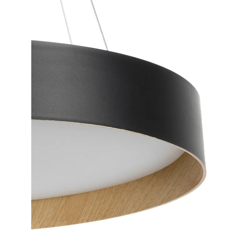 kelvo® RONDO KLV-101-0587 Κρεμαστό Φωτιστικό Οροφής LED 36W 3600lm 120° AC 220-240V IP20 Ρυθμιζόμενο Λευκό CCT με Διακόπτη στο Driver 2700K/4500K/6000K Triac Dimmable - Lumileds SMD Chip & ENEC/TÜV Driver - Μαύρο Ματ & Εφέ Ξύλου - Μ50 x Π50 x Υ7cm