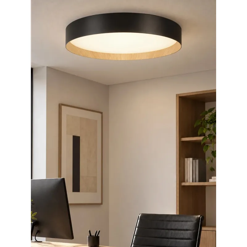 kelvo® RONDO KLV-101-0587-V2 Φωτιστικό Οροφής LED 36W 3600lm 120° AC 220-240V IP20 Ρυθμιζόμενο Λευκό CCT με Διακόπτη στο Driver 2700K/4500K/6000K Triac Dimmable - Lumileds SMD Chip & ENEC/TÜV Driver - Μαύρο Ματ & Εφέ Ξύλου - Μ50 x Π50 x Υ7cm - 5 Χ