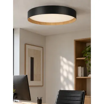 kelvo® RONDO KLV-101-0587-V2 Φωτιστικό Οροφής LED 36W 3600lm 120° AC 220-240V IP20 Ρυθμιζόμενο Λευκό CCT με Διακόπτη στο Driver 2700K/4500K/6000K Triac Dimmable - Lumileds SMD Chip & ENEC/TÜV Driver - Μαύρο Ματ & Εφέ Ξύλου - Μ50 x Π50 x Υ7cm - 5 Χ