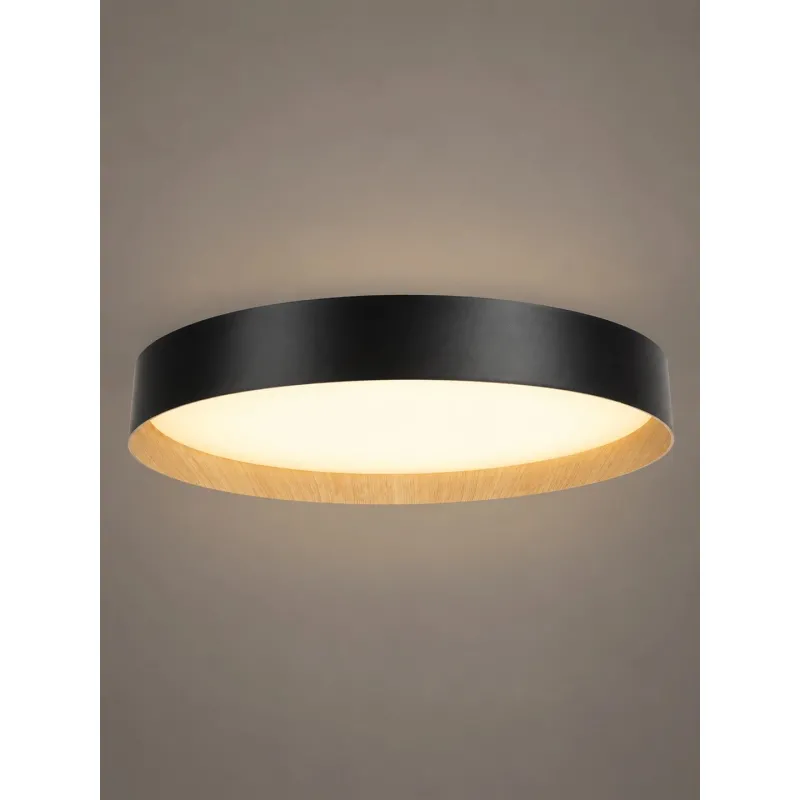kelvo® RONDO KLV-101-0587-V2 Φωτιστικό Οροφής LED 36W 3600lm 120° AC 220-240V IP20 Ρυθμιζόμενο Λευκό CCT με Διακόπτη στο Driver 2700K/4500K/6000K Triac Dimmable - Lumileds SMD Chip & ENEC/TÜV Driver - Μαύρο Ματ & Εφέ Ξύλου - Μ50 x Π50 x Υ7cm - 5 Χ
