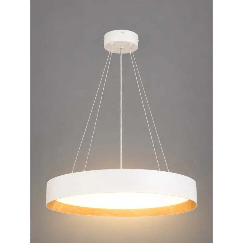 kelvo® RONDO KLV-101-0589 Κρεμαστό Φωτιστικό Οροφής LED 36W 3600lm 120° AC 220-240V IP20 Ρυθμιζόμενο Λευκό CCT με Διακόπτη στο Driver 2700K/4500K/6000K Triac Dimmable - Lumileds SMD Chip & ENEC/TÜV Driver - Λευκό Ματ & Εφέ Ξύλου - Μ50 x Π50 x Υ7cm